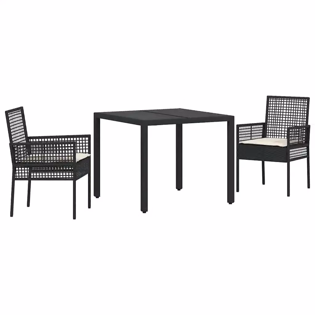 Set da pranzo per giardino e terrazzo vidaXL in polyrattan nero e beige con piano in vetro – 2