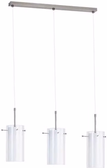 Lampada sospesa Bolt Alfa con 3 luci in vetro bianco e cromo per E27