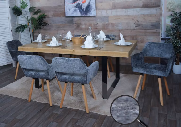 set di 6 sedie da pranzo HWC-A50 II, sedia da cucina sedia imbottita, legno tessuto/ceniglia (465g/m²) ~ grigio scuro