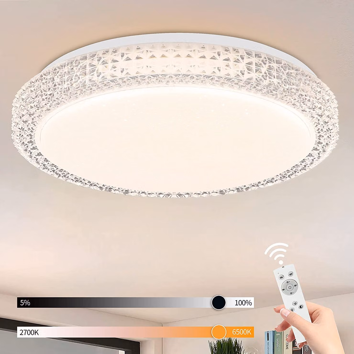 ZMH LED Plafoniera Dimmerabile CCT Cielo Stellato con Telecomando Lampada da Soffitto Rotonda Cristallo 18W 30CM Per Soggiorno Camera Da Letto