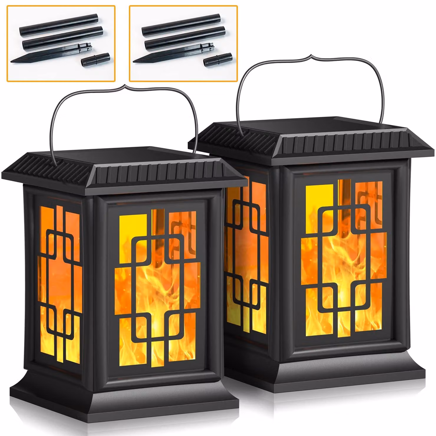 Set di 2 lampade solari, con tecnologia LED, effetto fiamma, luce bianco caldo, grado di protezione IP65