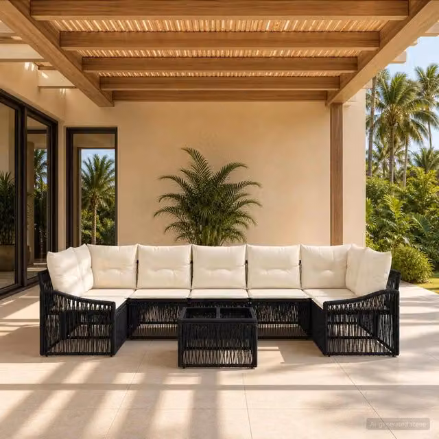 Set Divano da Giardino 8 pz Nero polyrattan 3435946