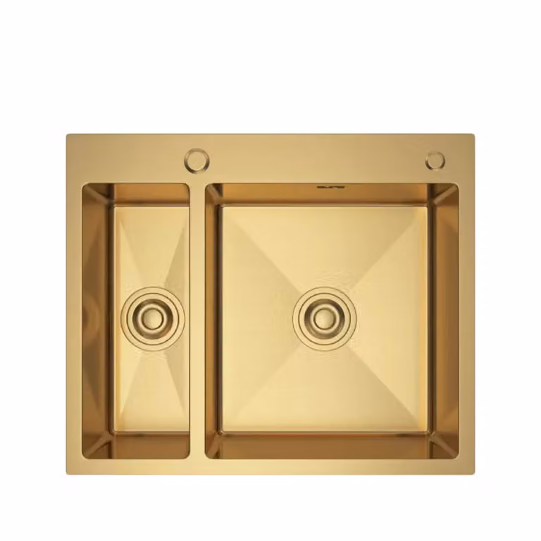 QLS Lavello 61x51 cm in acciaio inox 1,5 vasche AIDA GOLD Sifone Dosatore di sapone 11228