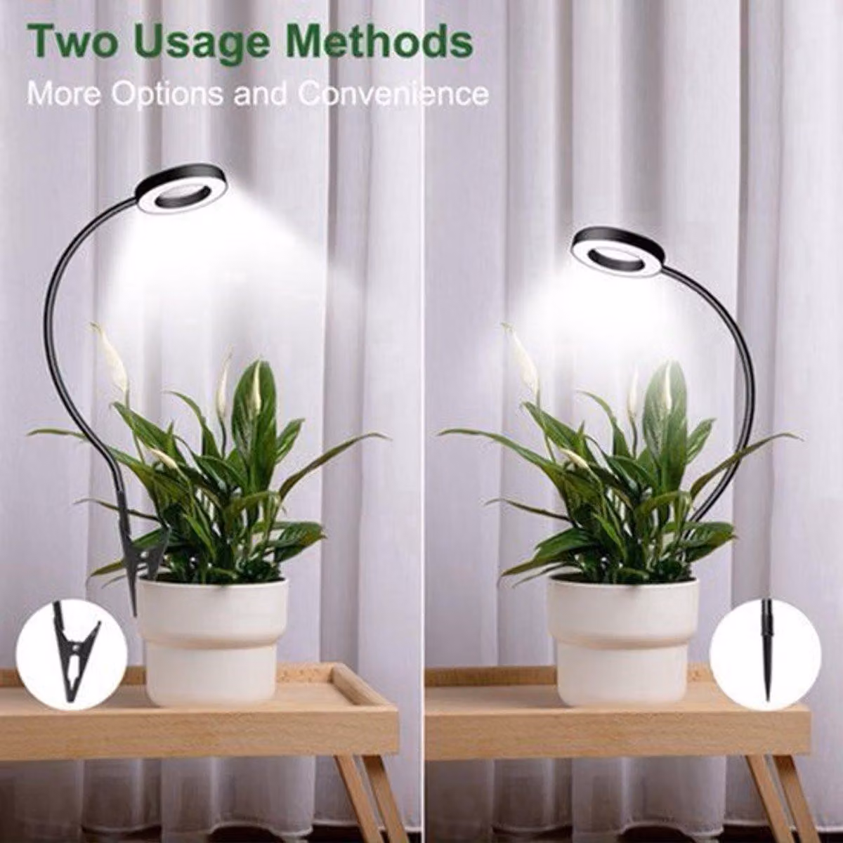 Lampada LED per la coltivazione di piante d'appartamento - Spettro completo - Collo di cigno a 360° - Timer - 3 modalità di colore