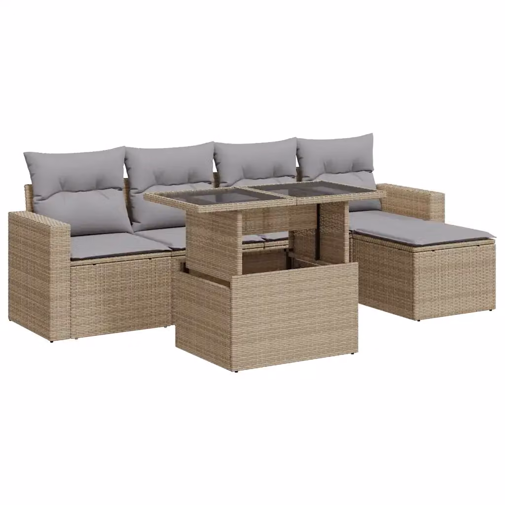 Set Divano da Giardino a L con 6 Pezzi vidaXL, Colore Beige e Grigio, con Cuscini e Tavolino da Esterno – 2