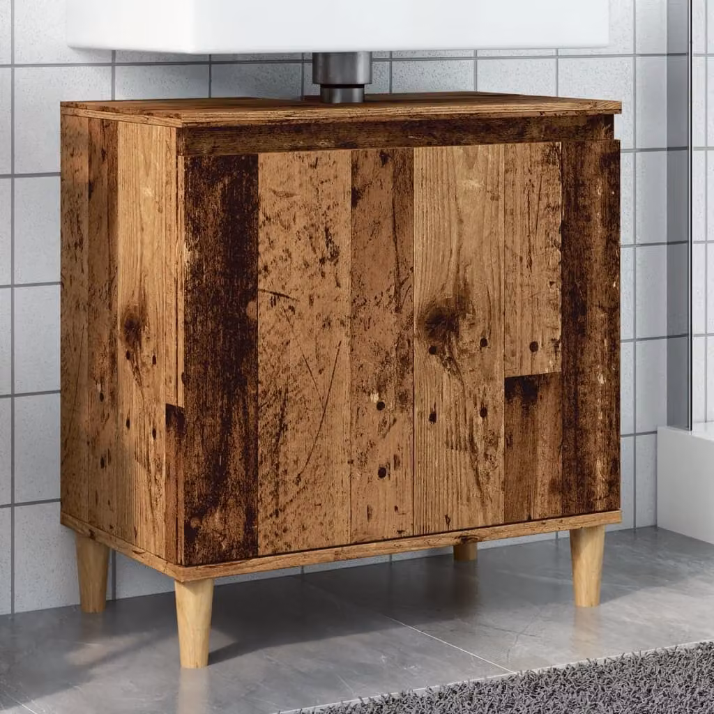 Mobile Lavabo vidaXL in Legno Antico Marrone con Ante a Battente L: 58 cm, P: 33 cm, H: 60 cm