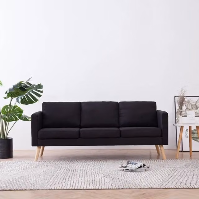 Divano a 3 posti moderno vidaXL in tessuto nero con struttura in legno e coperture rimovibili