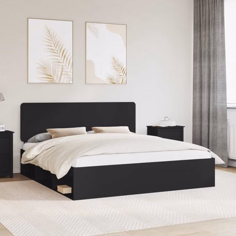 Struttura del letto moderna vidaXL in pino massello e legno nero L/P/H: 200 x 200 x 206 cm