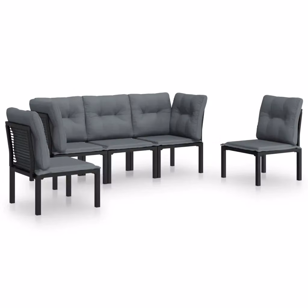 Set Salotto da Giardino Moderno vidaXL in Polyrattan Nero e Grigio con Cuscini e Struttura in Acciaio Verniciato a Polvere, 5 Pezzi – 2