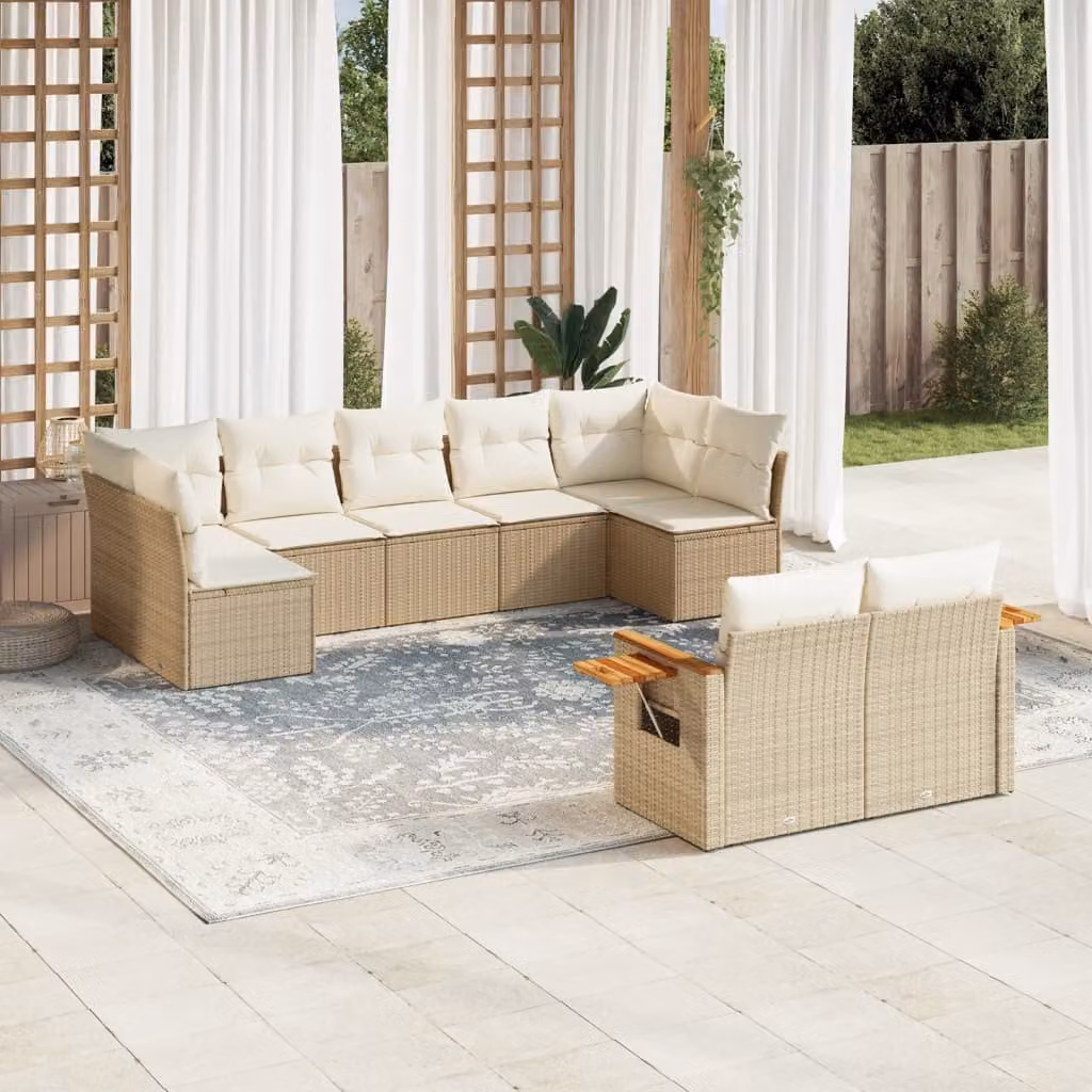 vidaXL Set Divano da Giardino a L in Polyrattan con Cuscini Beige e Tavolino da Esterno – 1