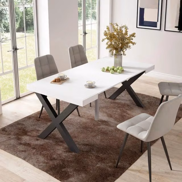 Consolle allungabile, 58 fino 180x90x73cm, Per 8 persone, Gambe in legno, Bianco RF2764