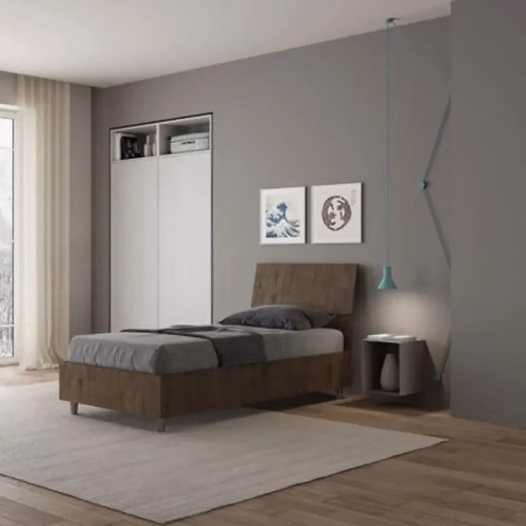 Letto singolo Ityhome Demas con testata inclinata in legno noce L 80 cm x P 200 cm – 2