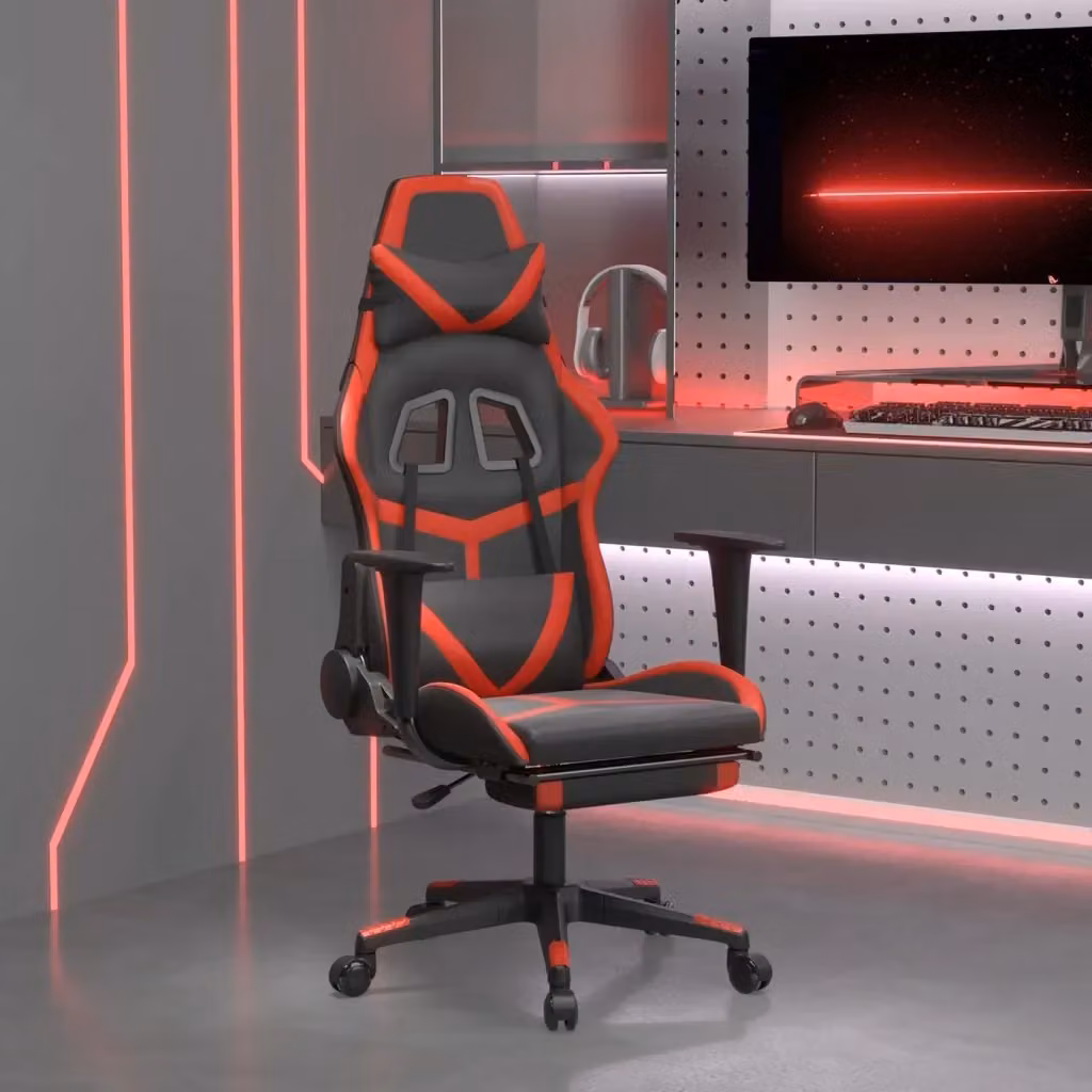 Sedia da Gaming Sportiva in Similpelle con Poggiapiedi e Braccioli, Nero e Rosso, L: 64,0 cm, P: 67,0 cm, H: 127,0 cm – 2