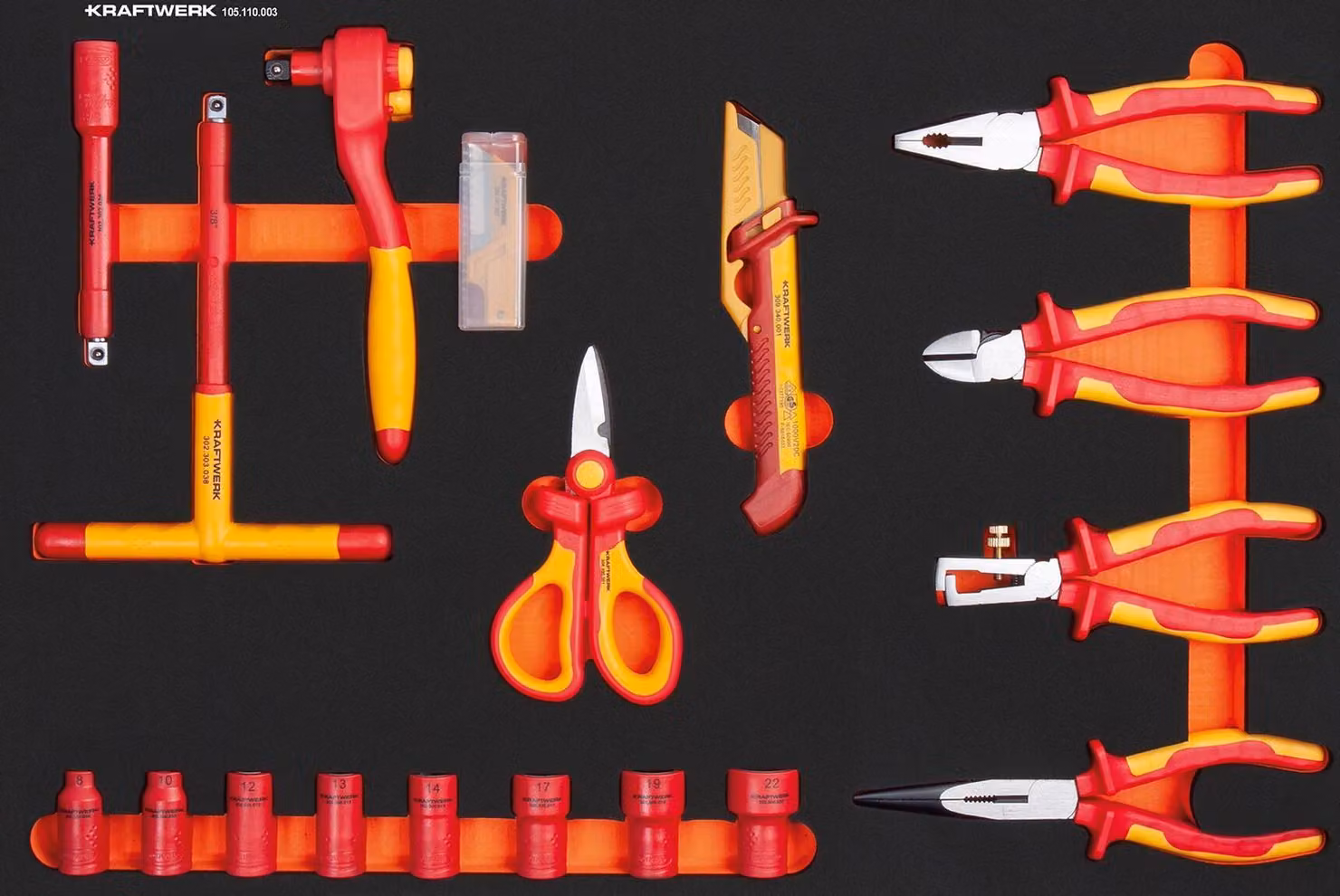 Inserto VDE con cricchetto/pinza/taglio da 3/8" 18 pz.