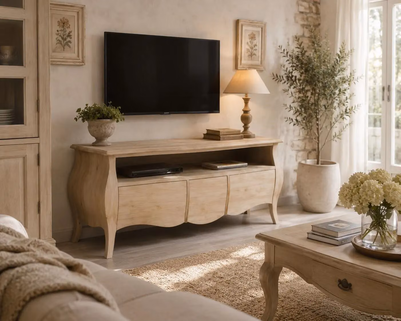 Porta TV classico in legno bombato con 3 cassetti Mobili 2G L/P/H: 176 x 45 x 62 cm – 3
