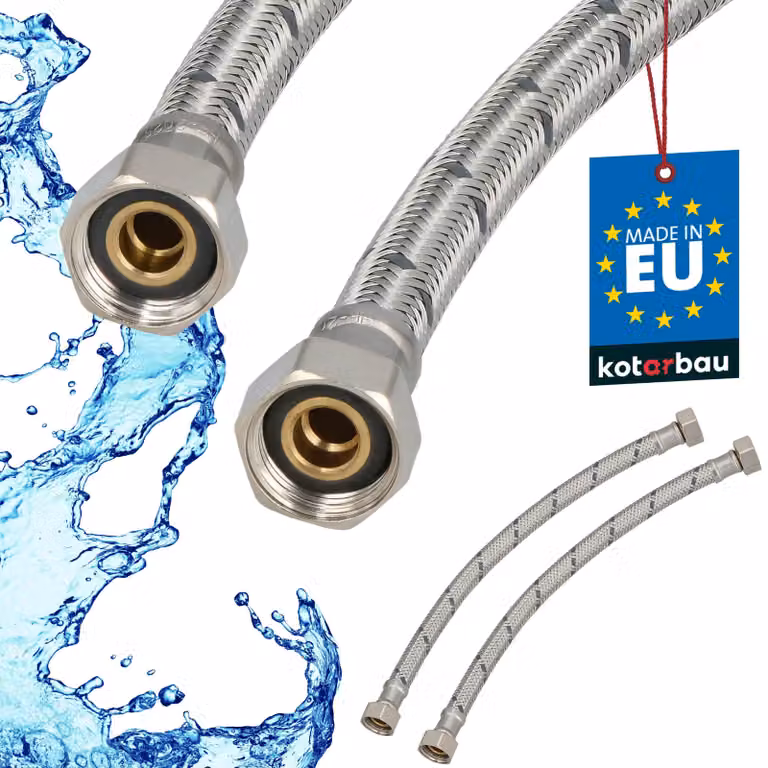 KOTARBAU® 2 Pezzi Tubo Flessibile per Rubinetto 3/8" x 3/8" Rivestito in Acciaio Inox 30 cm Tubo Flessibile per Rubinetto Cucina Argento