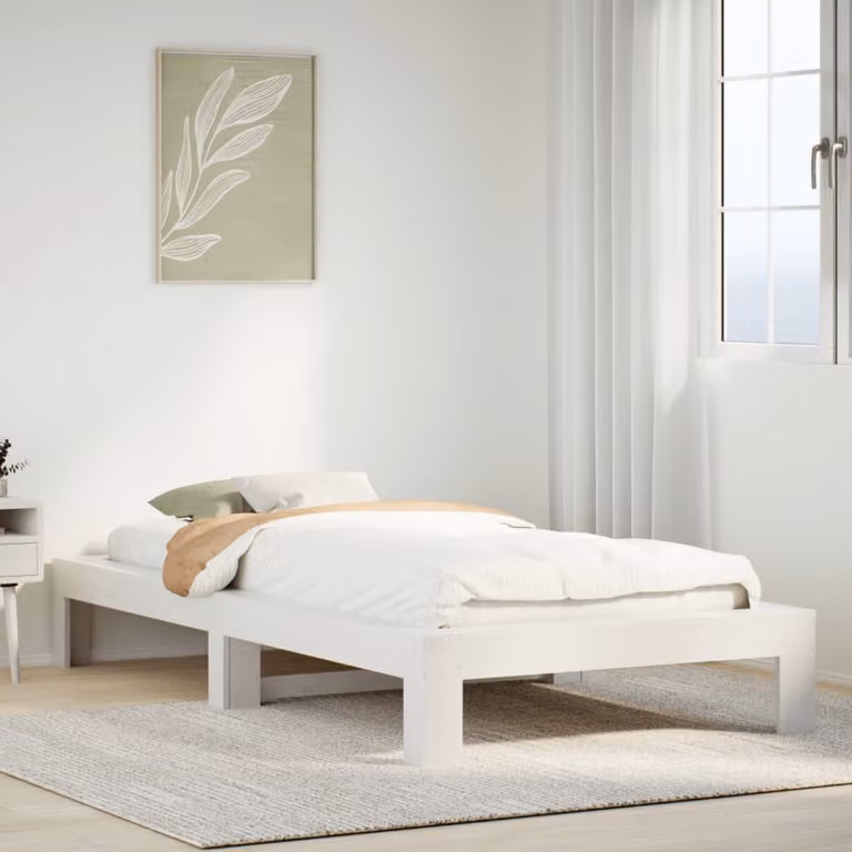 Letto singolo vidaXL in legno massello di pino bianco con doghe, L/P/H: 90 x 200 x 111.5 cm