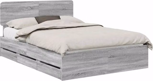 Letto matrimoniale | Letto per adulti | Struttura del letto con cassetto Sonoma grigia 150 x 200 cm