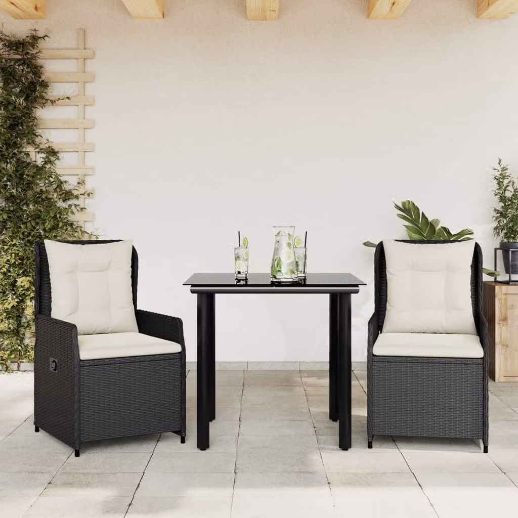 Maison Exclusive - Set da Pranzo da Giardino 3 pz con Cuscini Nero in Polyrattan