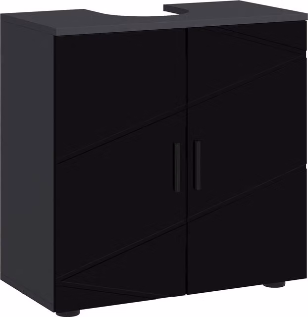 Mobile Sottolavabo da Bagno con Armadietto a 2 Ante kleankin, Nero Opaco, L 60 x P 30 x H 60 cm
