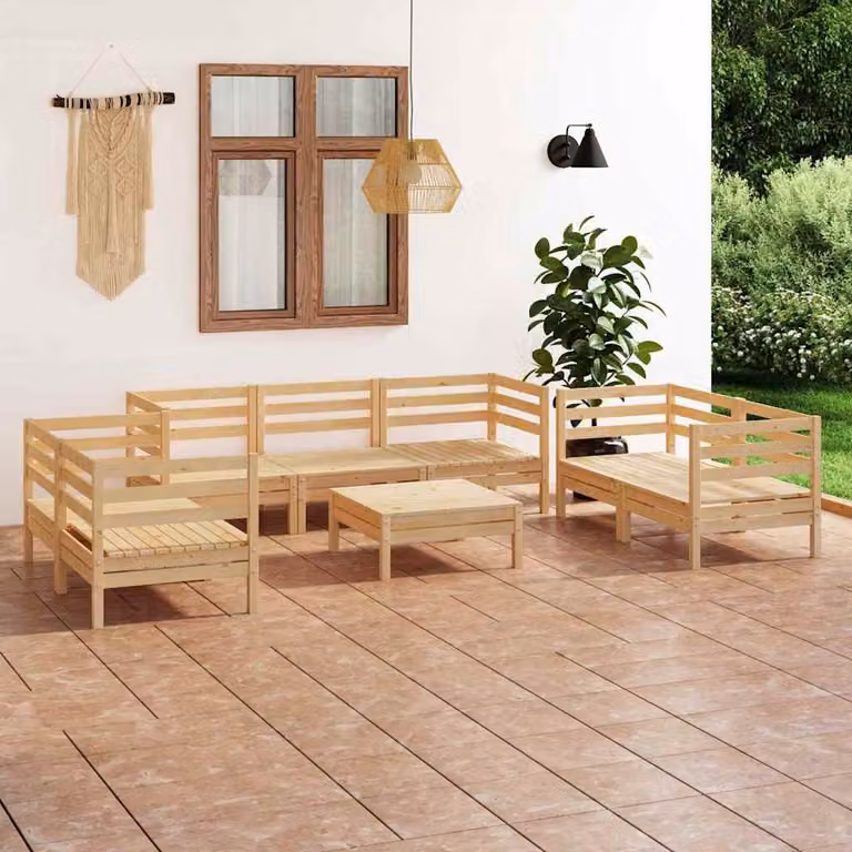Set di divani da giardino vidaXL in legno massello di pino, 8 pezzi, marrone e beige