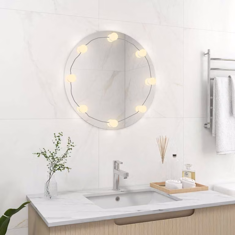 vidaXL Specchio da Parete Rotondo Moderno con Luci LED, Bianco e Argento, Diametro: 60 cm