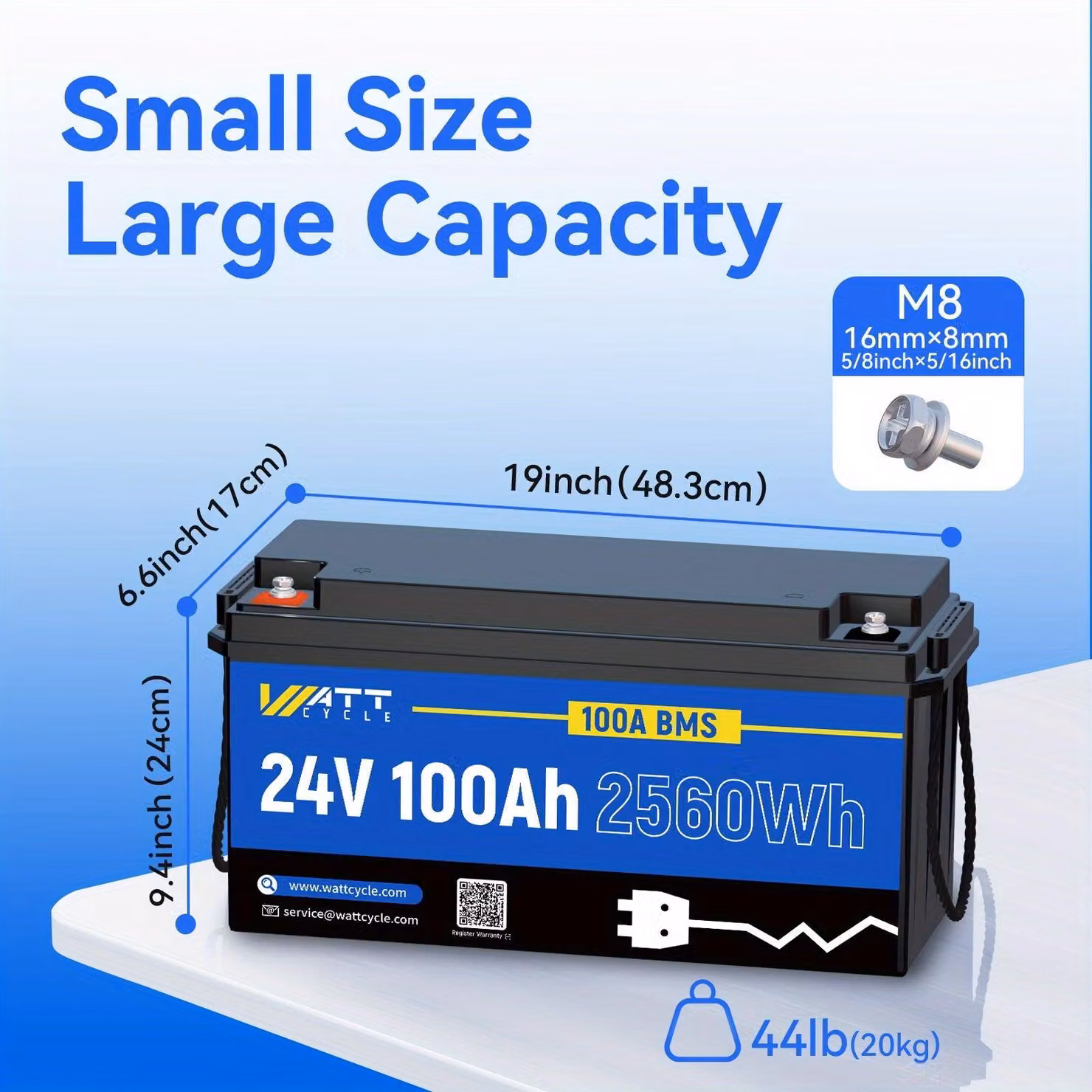 Batteria LiFePO4 da 24V 100Ah - Batteria al litio - Batteria ad alta capacità - Batteria per camper - Batteria per scooter elettrici - Sistema di gestione della batteria (BMS) integrato