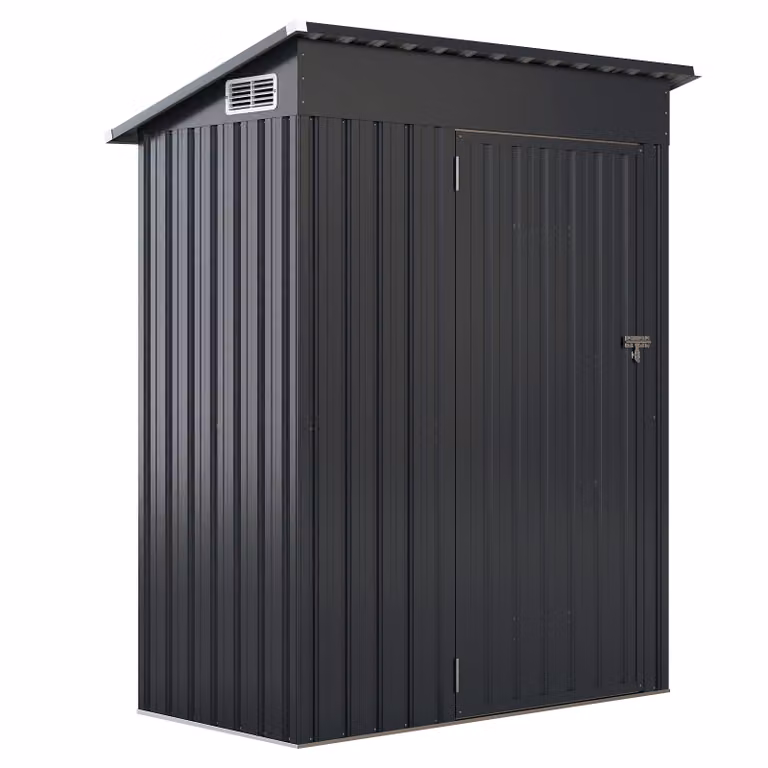 COSTWAY Capanno da giardino 1,05 m³ 150x90,5x185 cm in metallo, capanno per attrezzi con tetto a una falda e porta, capanno per attrezzi con serratura, capanno da giardino per esterni grigio scuro
