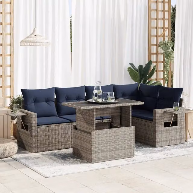 Set Divano da Giardino 6pz con Cuscini Grigio Polyrattan Acacia 3326482