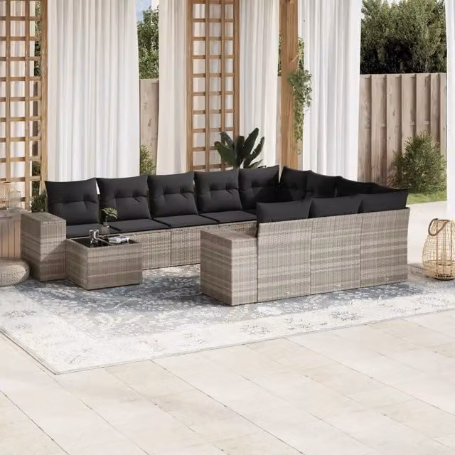 Set Divani da Giardino 11 pz con Cuscini in Polyrattan Grigio 3255469