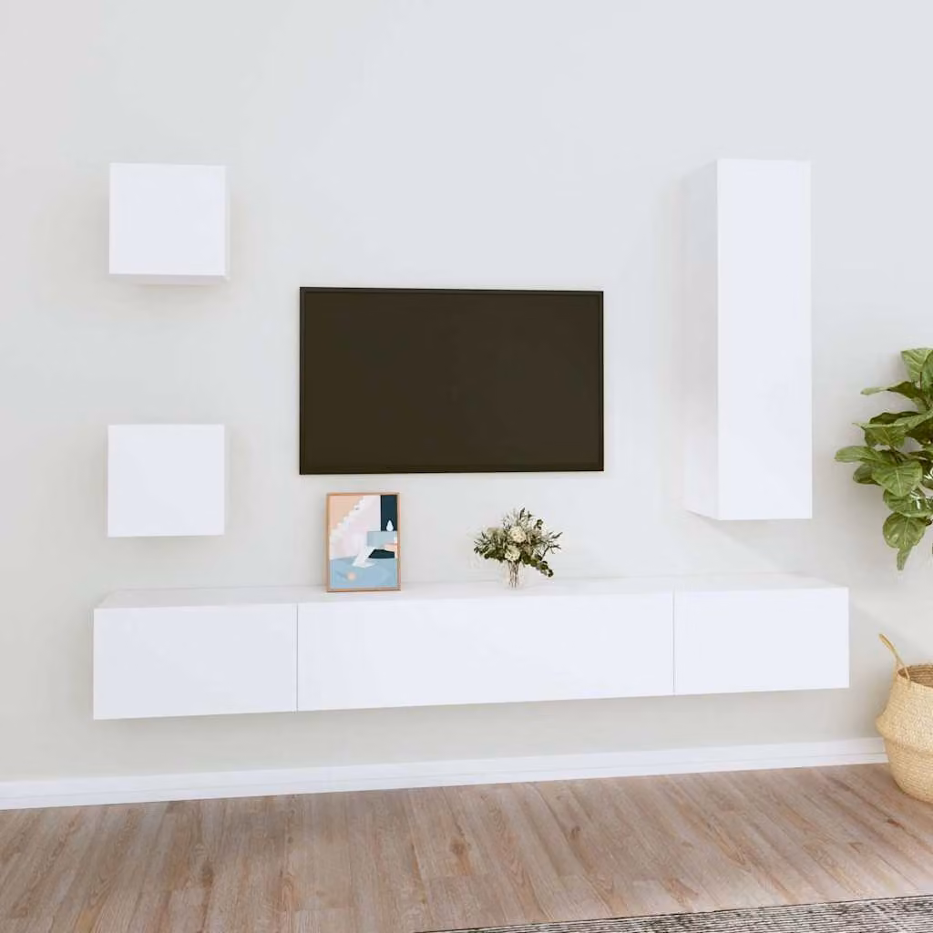 Set di Mobili Porta TV 5 Pezzi vidaXL Bianco in Legno e MDF per Soggiorno – 1