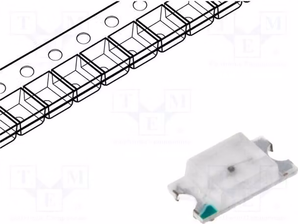 5 LED verdi SMD, dimensioni 3,2x1,6x0,8 mm, intensità luminosa 300÷350 mcd, angolazione 120°, tensione di funzionamento 2,9÷3,6V, codice prodotto OSG51206C1E, diodo LED
