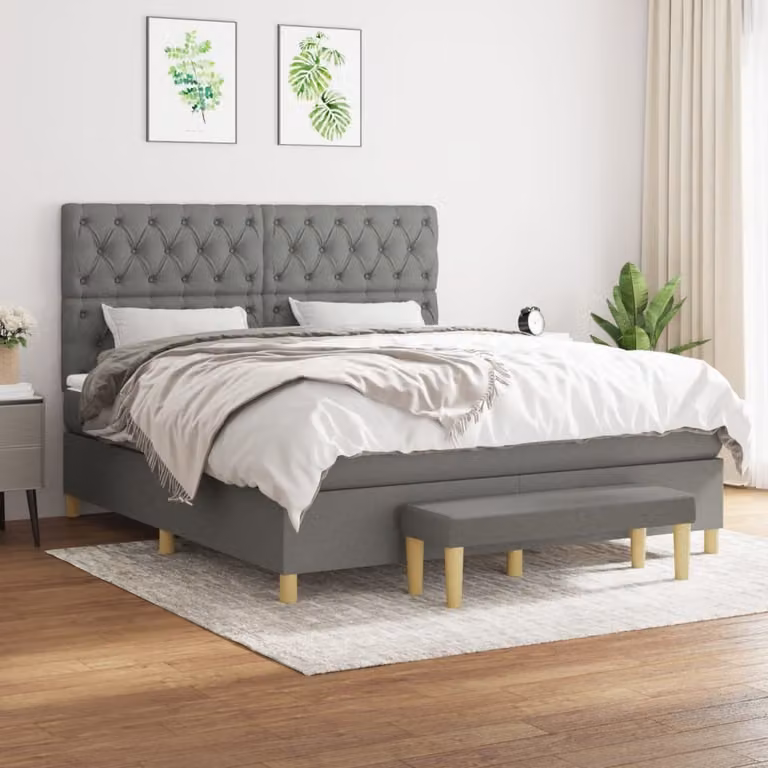 The Living Store Letto a molle con materasso grigio scuro 160x200 cm in tessuto