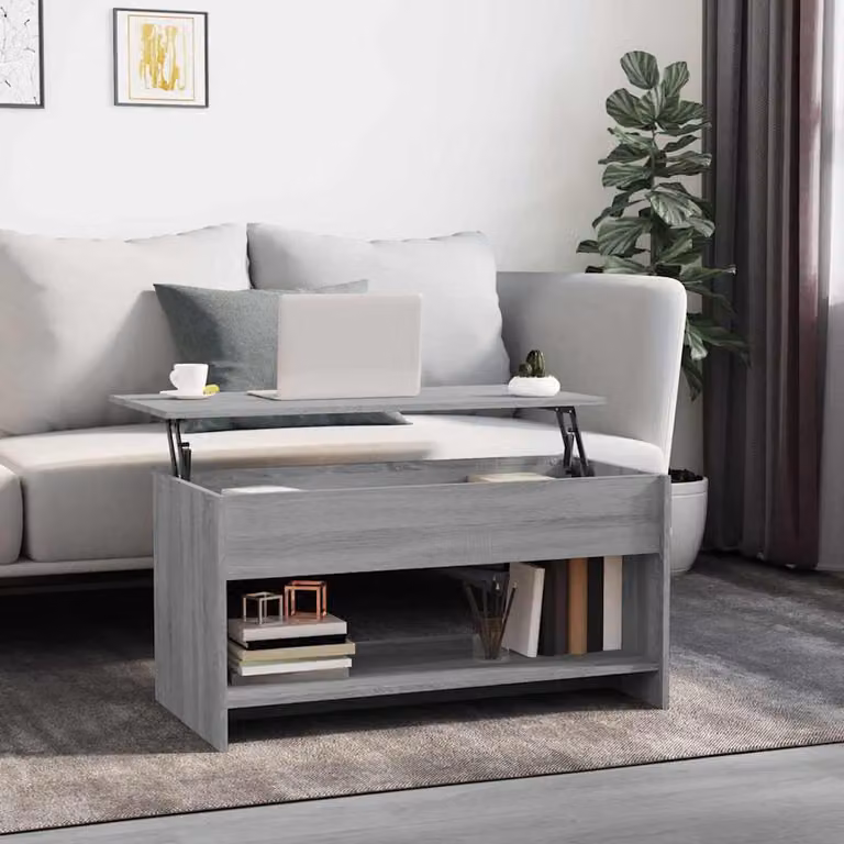 vidaXL Tavolino da salotto moderno in legno color grigio con meccanismo sollevabile L: 102 cm, P: 50 cm, H: 52,5 cm