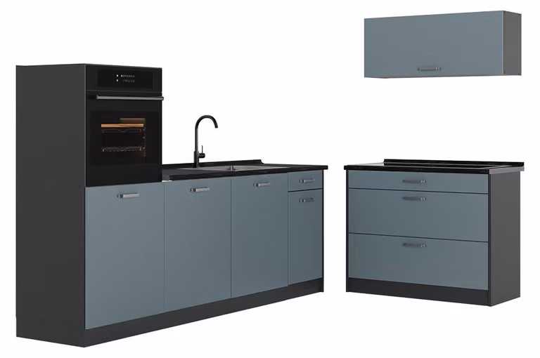 Cucina componibile Vicco R-Line Grigio-blu/Antracite 220 cm piano di lavoro Antracite, Model 67421