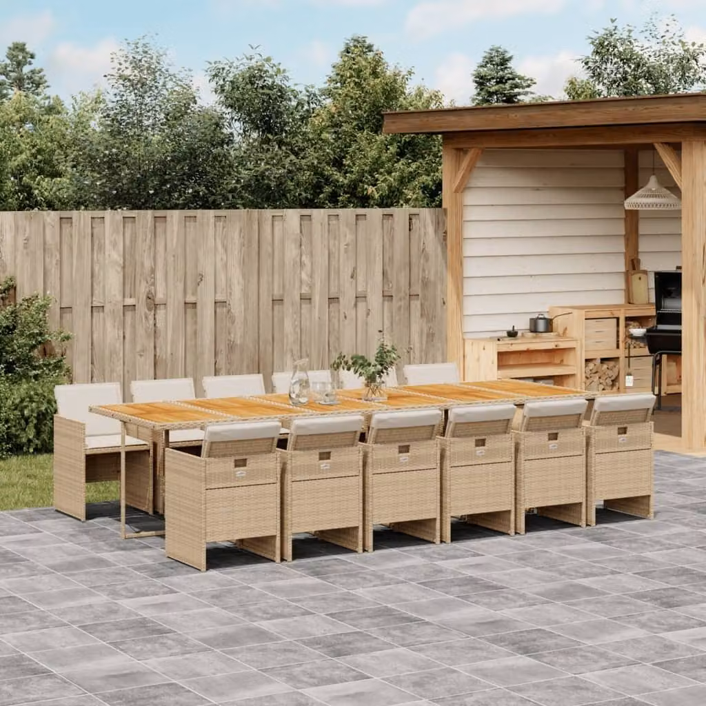 Maison Exclusive - Set da Pranzo da Giardino 13 pz con Cuscini Beige in Polyrattan