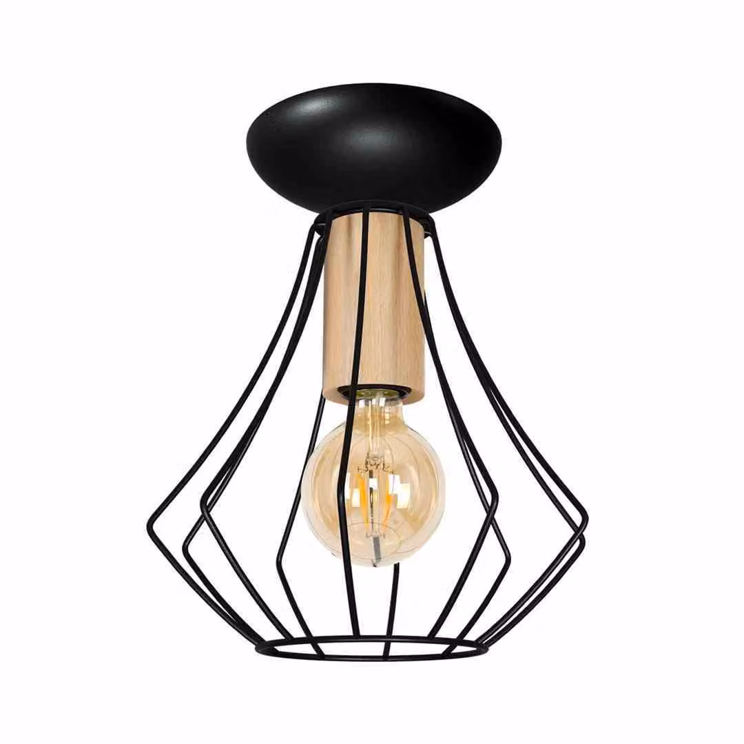 Lampada da soffitto WILL nera-legno chiaro 1xE27x60W in legno, dimensioni: 27x24x24 cm, IP20 Milagro
