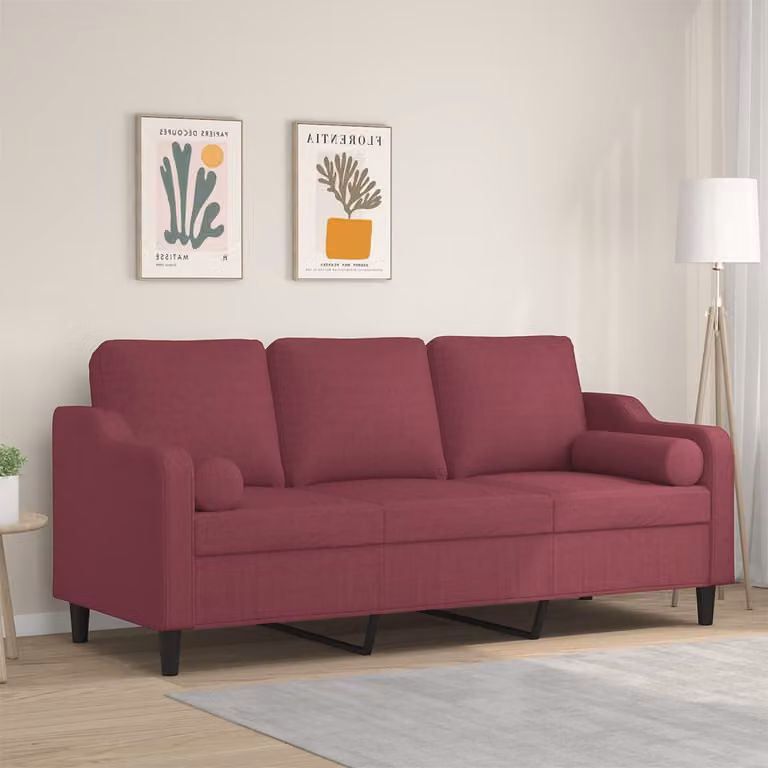 vidaXL Divano a 3 Posti Moderno in Tessuto Rosso con Cuscini e Coperture Rimovibili L: 198 cm, P: 80 cm, H: 77 cm