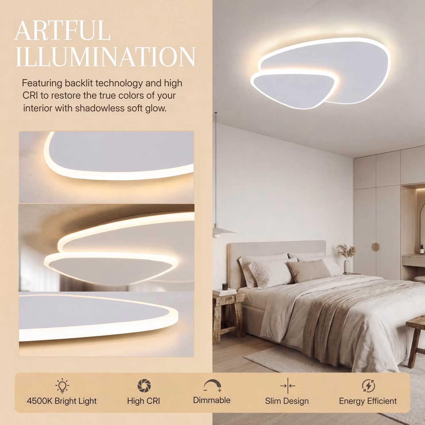 Plafoniera dimmerabile, temperatura di colore regolabile da 3500K a 6500K, design geometrico, confezione singola, ideale per il soggiorno