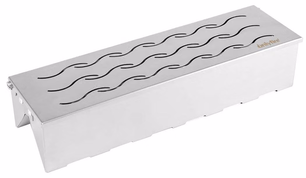 Contenitore per affumicatura in acciaio inossidabile, a forma di parallelepipedo, compatibile con barbecue a carbone e a gas