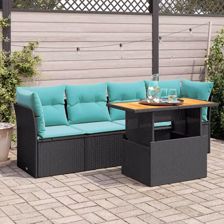 Set Divano da Giardino a L vidaXL 5 Pezzi con Tavolino e Cuscini Blu e Nero
