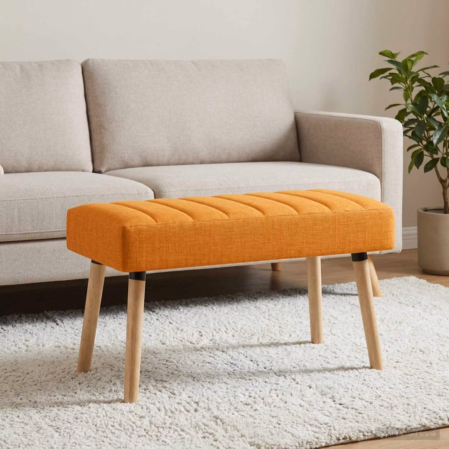 Panchina trapuntata a canale moderna vidaXL in tessuto giallo e arancione con struttura in legno di gomma L: 80 cm, P: 40 cm, H: 46 cm