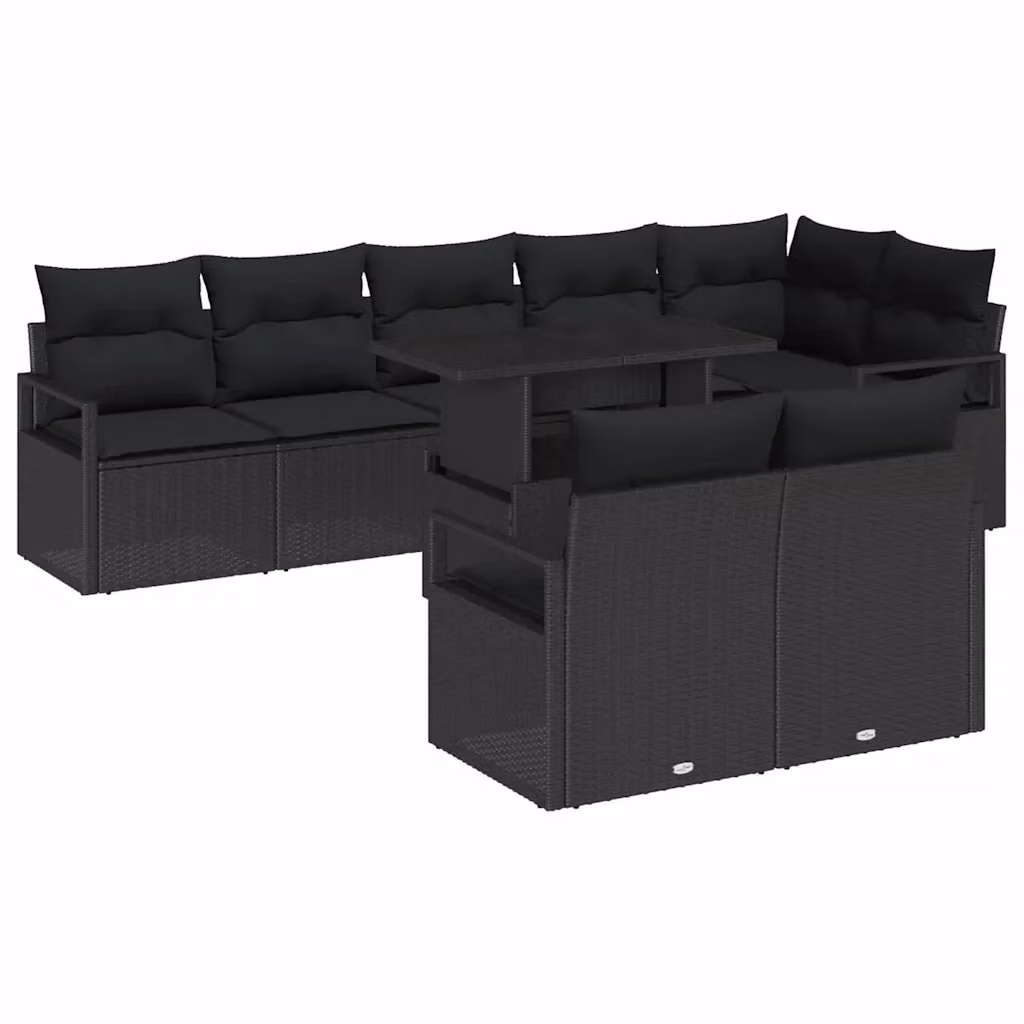 Set Divano da Giardino Moderno vidaXL 9 Pezzi Nero con Tavolino e Contenitore per Cuscini in Rattan e Acciaio – 2