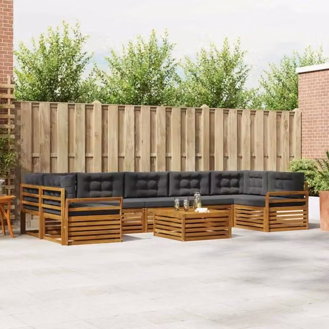 Set di divani da esterno a L vidaXL in legno di acacia con cuscini beige e antracite – 1
