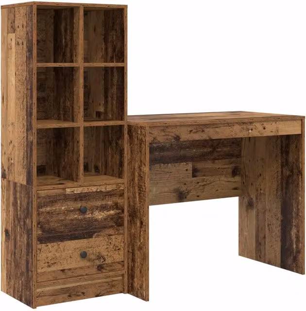 Scrivania | Tavolo da Ufficio con cassetto con lo scaffale 2 pz Legno vecchio