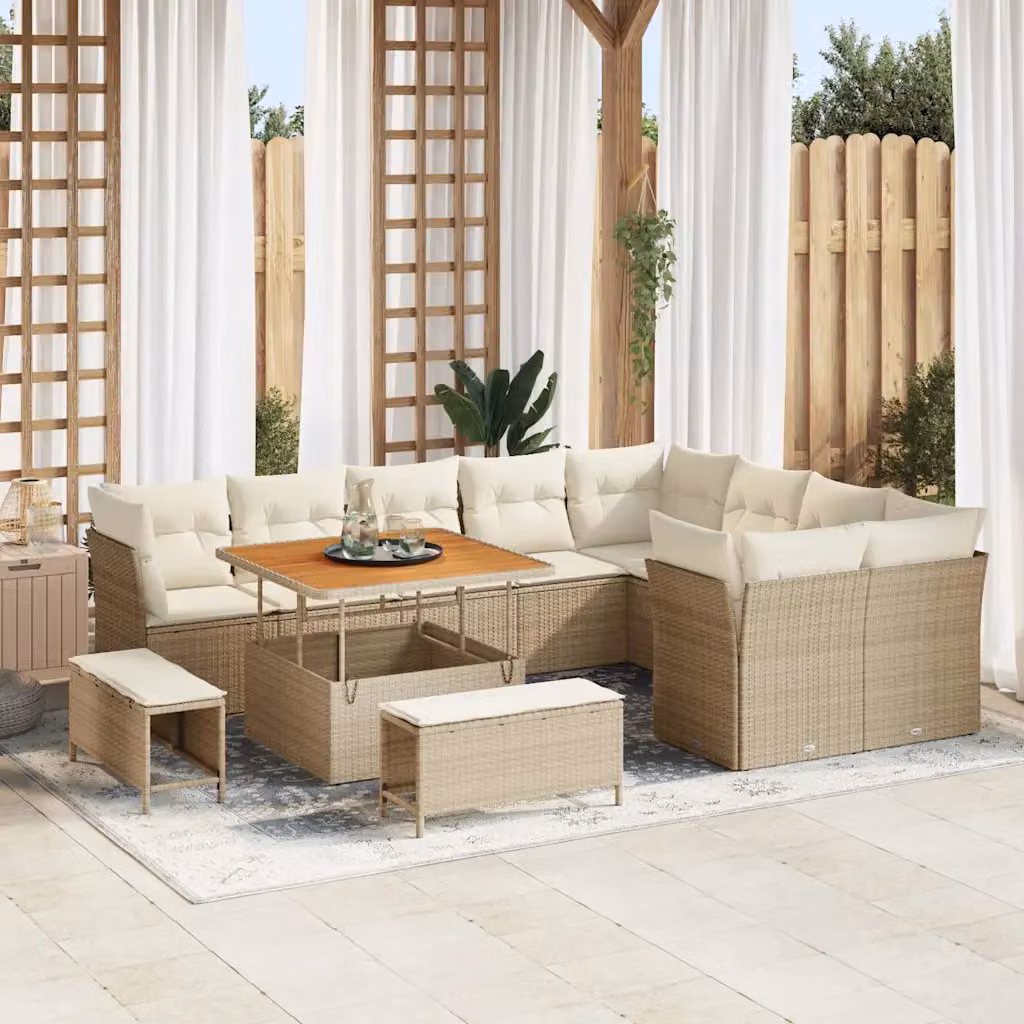 Set Divano da Giardino vidaXL 12 Pezzi con Cuscini Beige e Bianco per Terrazza e Balcone – 1