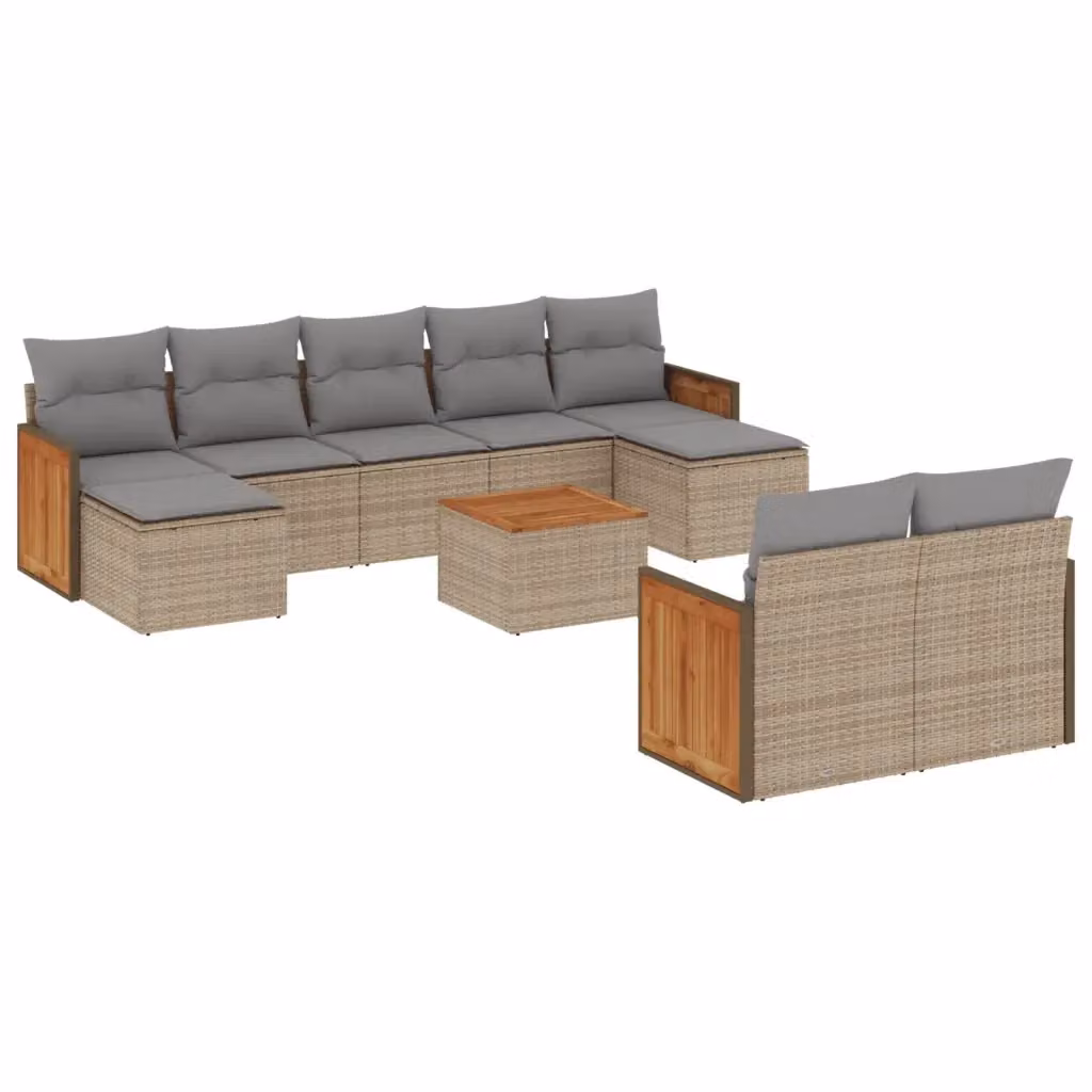 vidaXL Set Divano da Giardino 10 pz in Polyrattan con Cuscini Beige e Tavolino da Caffè Moderno – 2