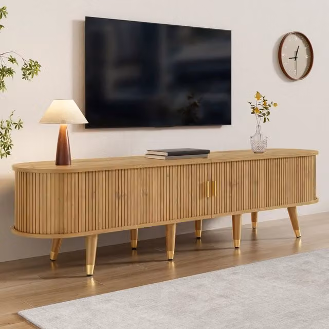 Mobile TV Mivray moderno in MDF color marrone con ante scorrevoli e dettagli dorati L/P/H: 175 x 38 x 45 cm