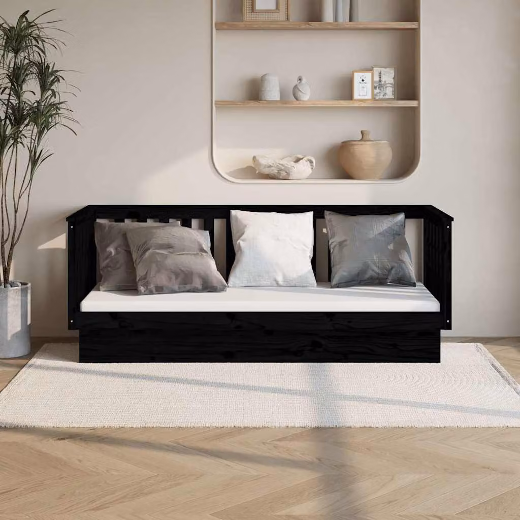 vidaXL Divano Letto Nera in Legno Massello di Pino per Adulti L: 197,5 cm, P: 82 cm, H: 76 cm