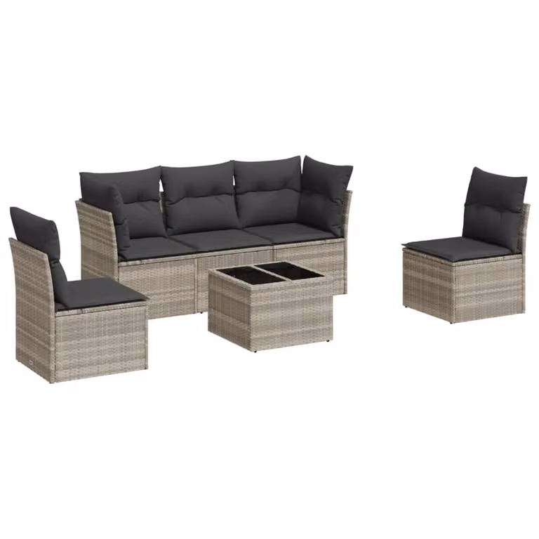 Set Divano da Giardino 6pz con Cuscini Grigio Chiaro Polyrattan